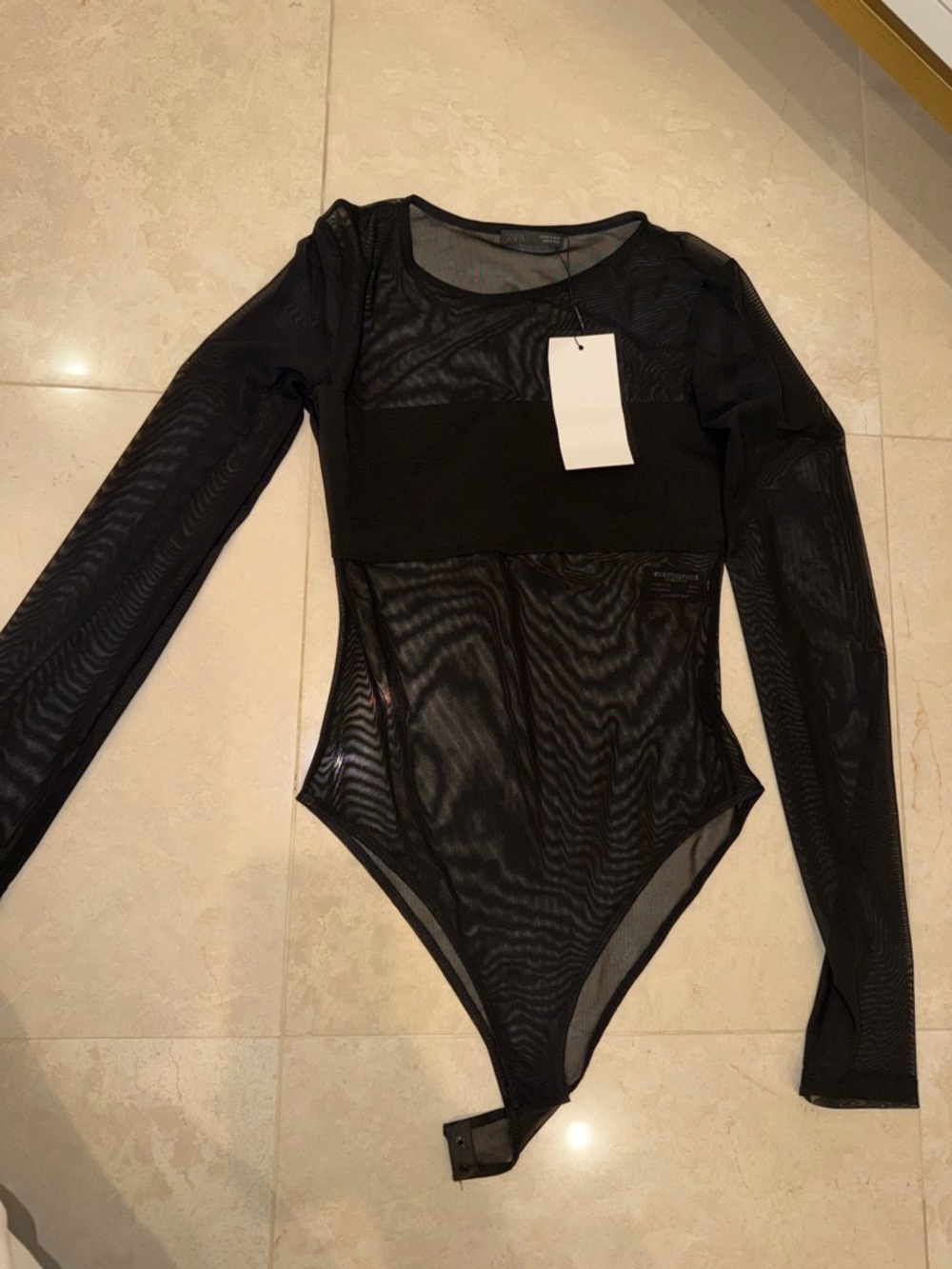 Sheer Long-Sleeve Mesh Bodysuit - Black - Picture 2 of 4